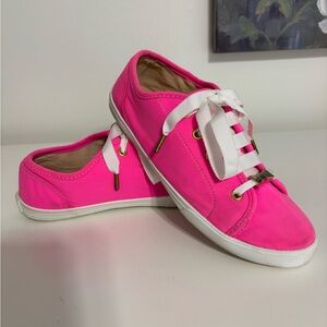 Kate Spade Lodero Neon Pink Neoprene Sneakers white ribbon laces size 8.5